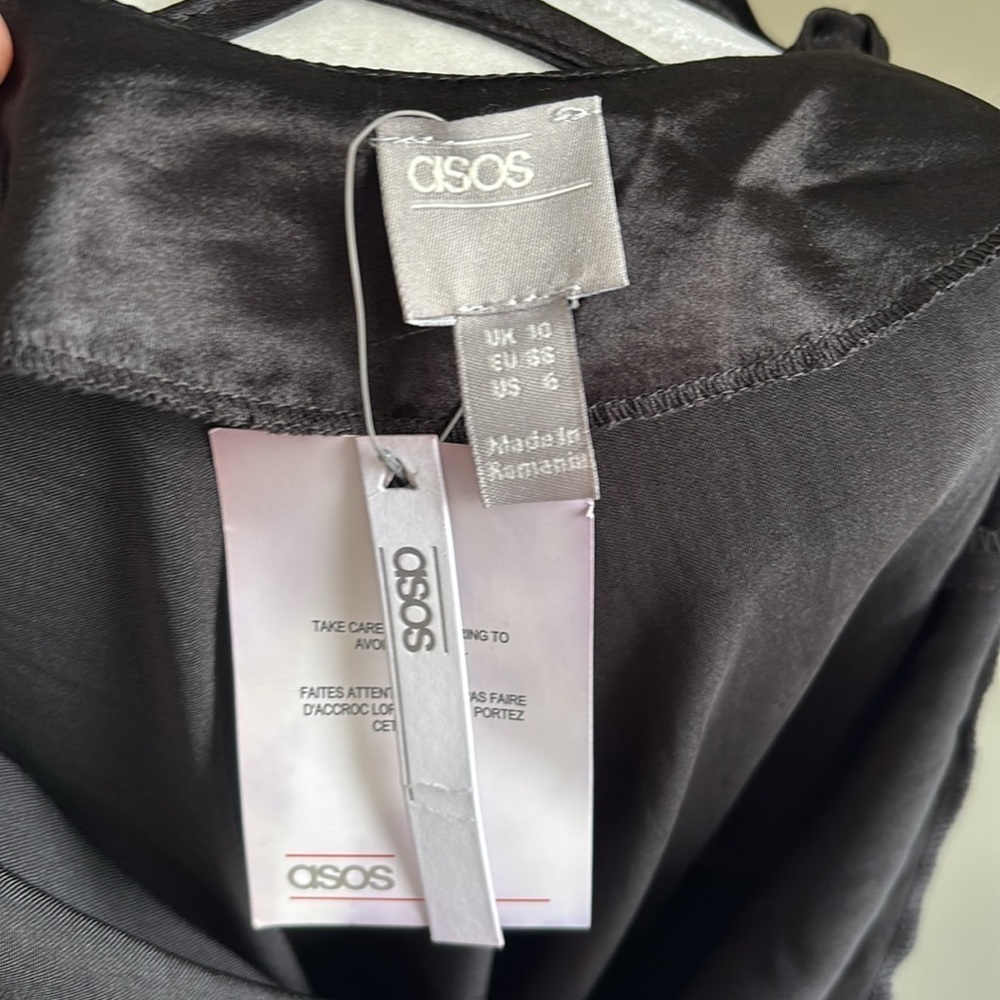 ASOS DESIGN cami mini slip dress in high shine satin with lace up back NWT - Picture 9 of 10